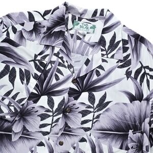 Vintage Two Palms Hawaiian Shirt Mens 2XL Purple Ivory Floral Button Up Rayon‎
